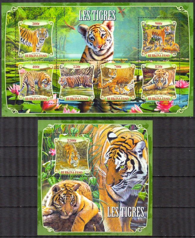 Burkina Faso 2021 Wild Big Cats Tigers Sheet + S/S MNH