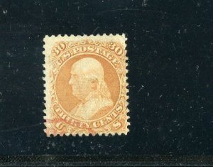 UNITED STATES 30c FRANKLIN F GRILL  SCOTT# 100  F/VF USED RED CANCEL  PSE CERT