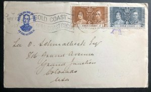 1937 Acora Gold Coast First Day Cover FDC King George VI Coronation KGVI To USA