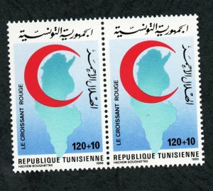 1986 - Tunisia -World Red Crescent and Red Cross Day- Maps-Pair - MNH** 