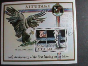 ​AITUTAKI  STAMP-1989-20TH ANNIVERSARY OF FIRST MAN ON THE MOON  CTO STAMP S/S