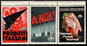 1935 Italy Propoganda Poster Stamp Buy Italian, No Sanctions, Italians Resist