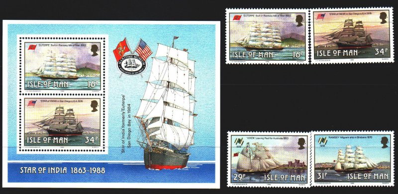 Isle Of Man. 1988. 371-74, bl10. Sailboats. MNH.