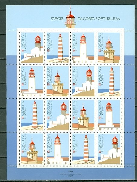 PORTUGAL 1987 LIGHTHOUSES #1706a SHEET of 16...$20.00 VERY NICE