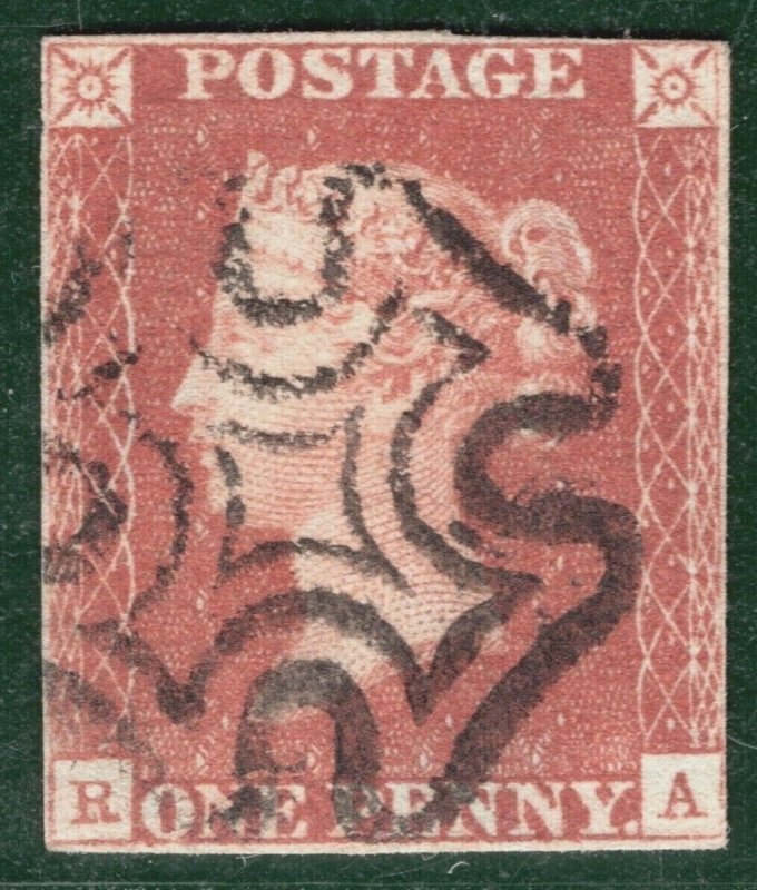 GB 1841 PENNY RED QV Imperf SG.7 1d Ex Black Plate 8 (RA) Used MX c£275 BRRED141 