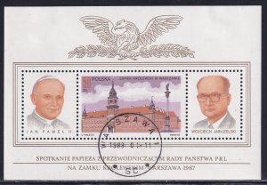 Poland 1987 Sc 2804a  Royal Castle Warsaw Jan Pawel W Jaruzelski Stamp SS CTO H