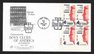 UNITED STATES FDC 4¢ Boys Clubs of America 1960 PLATE BLOCK ArtCraft