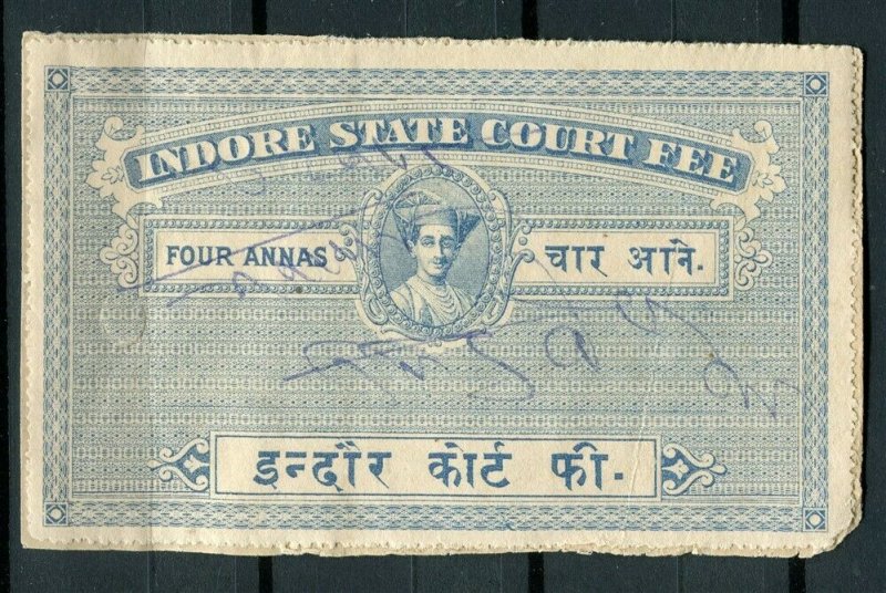 INDIAN STATES; INDORE early 1900s local Revenue issue fine used value