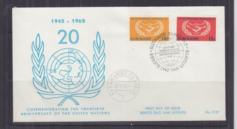 SURINAME, 1965 International Cooperation Year pair, First Day cover. 