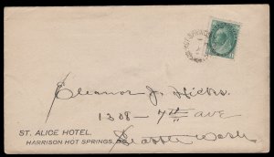 BC Harrison Hot Springs (1902) hotel advertising cover. 