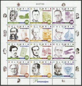 Colombia C899-C900 al sheets,MNH.Michel 2056-2079 Zd-bogens. Personalities,1997.