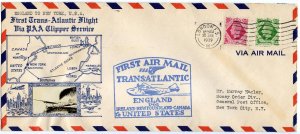 Crosby rare size envelope Pan Am First Flight England to U.S., 1939
