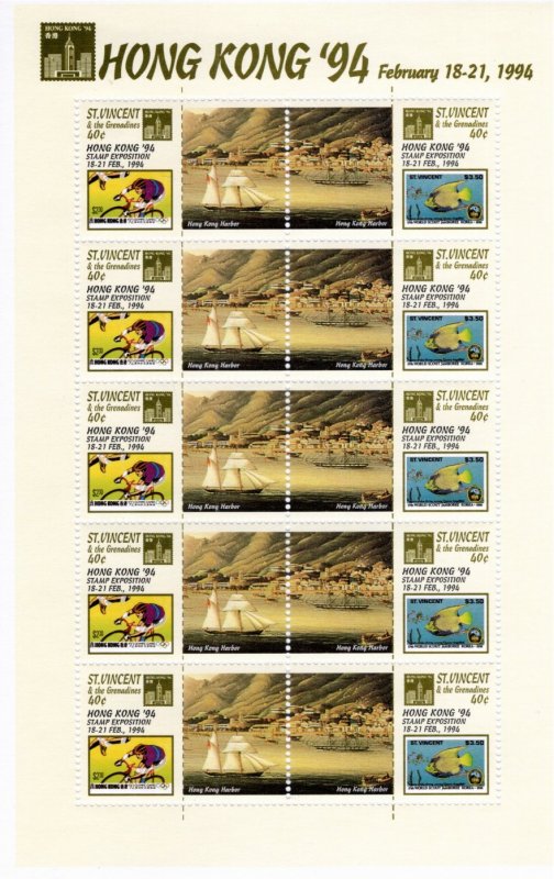 St. Vincent 1994 MNH Sc 2012a-b sheetlet of 5 pairs