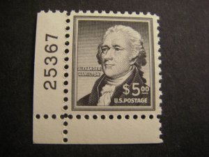 Scott 1053, $5 Alexander Hamilton, PL# single MNH Liberty High Value, SCV $47.50