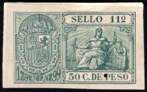 1898-1899 Spanish West Indies Revenue Sello 11 50 C. de Peso Document Stamp