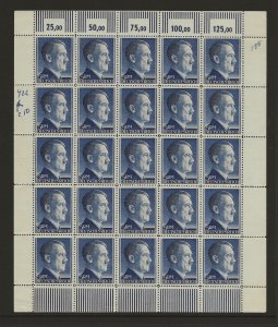 Germany 1942 Hitler Head 5Rm perf 12 1/2 sg.802 sheet of 25    MNH