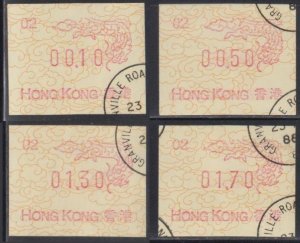 Hong Kong 1988 Year of Dragon Frama Labels Series I Code 02 Set of 4 Fine Used