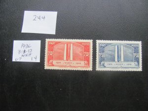 FRANCE 1936 MNH SC 311-312 SET  XF $67  (244)