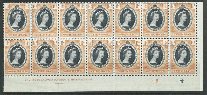 Northern Rhodesia  SG 60 MUH  Corner Block x 14 Plate 1B 5B