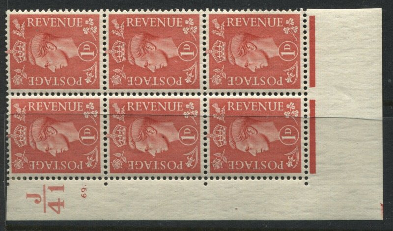 GB KGVI 1941 1d in a mint hinged corner block of 6 with Control number J41 (40)