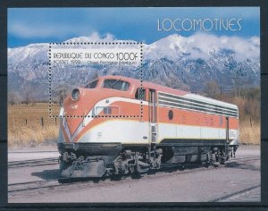 [113067] Congo Brazzaville 1999 Railway train Eisenbahn Locomotives Sheet MNH