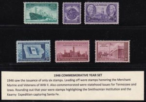 U S 1946 Commemorative Year Set (6 stamps) Mint Never Hinged