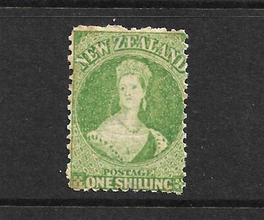 NEW ZEALAND 1864-71  1/- GREEN   FFQ  MNH  P12 1/2  CP A6M1  SG 124 CHALON