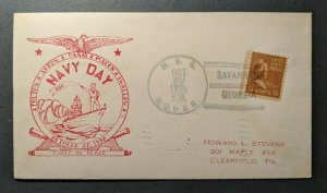 1938 USS Roper Navy Day Cachet from Savannah Georgia to Clearfield Pennsylvania