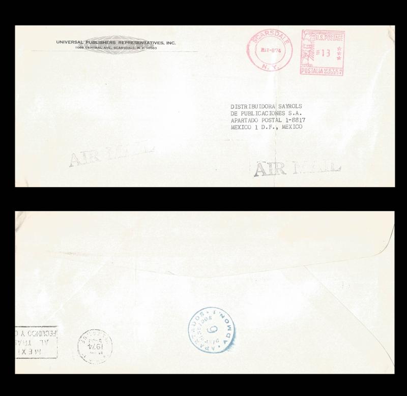 B)1974 USA, EAGLE, POSTALIA, UNIVERSAL PUBLISHERS REPRESENTATIVES, INC, AIRMAIL,