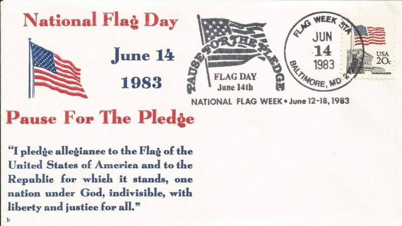 US Flag day 1983 special hand cancel #!