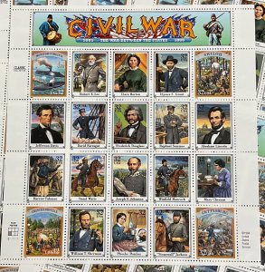 2975  Civil War  1995 Lot of 8 MNH 32 c Sheets of 20 FV $51.20