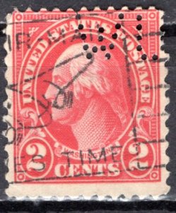 U.S.A.; 1927; Sc. # 634; Used Perf. 11 x 10 1/2 Single Stamp W/Perfins