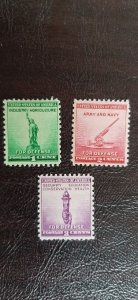 US Scott # 899-901; set of Three National Defense issue from 1940; all MH, og;