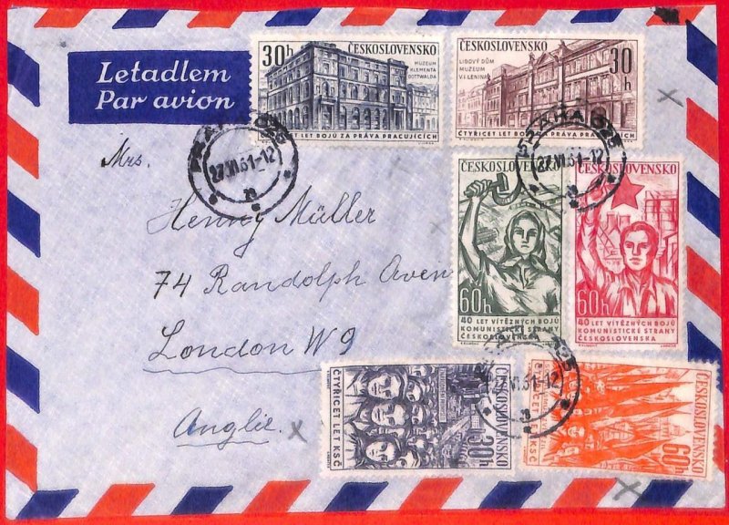 aa0624 - CZECHOSLOVAKIA - Postal History  AIRMAIL COVER to ENGLAND 1961 Politics