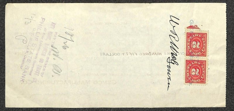 USA R228 / R238 REVENUE STAMPS CANCELLED BANK CHECKS (6+1) WISCONSIN ILLINOIS