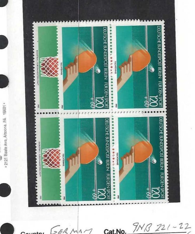 GERMANY BERLIN 9NB221-222 MNH BLOCKS OF 4 [D3]