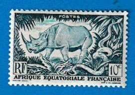 FRENCH EQUATORIAL AFRICA SCOTT#166 - 1947 BLACK RHINOCEROS - MH