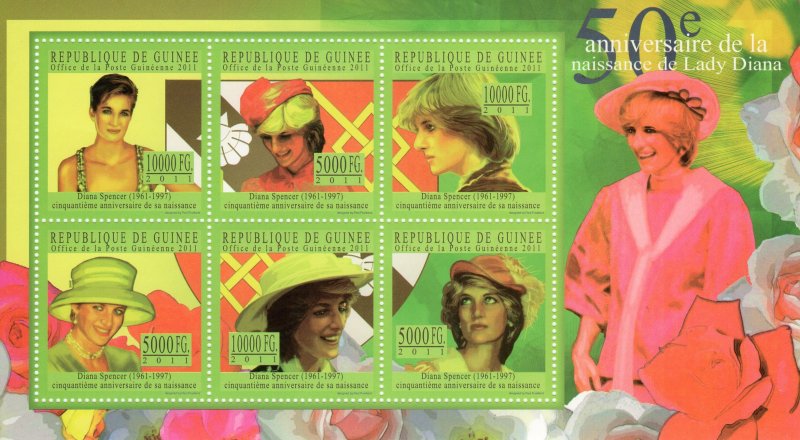 Guinea 2011 LADY DIANA SPENCER 50th.Anniversary of his birth Sheetlet (6) MNH