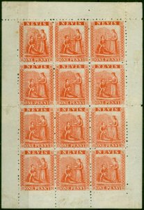 Nevis 1878 1d Vermilion Red SG22 Fine MM & MNH Complete Sheet of 12