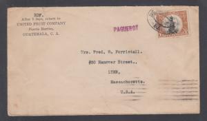 Guatemala Sc 122, 132 on 1923 United Fruit PAQUEBOT cover to USA, light soiling