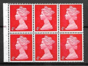 UB14(A)b Pre-decimal Machin Booklet Pane GA Cyl N1T No Dot UNMOUNTED MINT