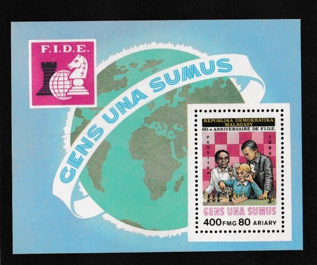 Malagasy # 691-695, 696 World Chess Federation, Mint NH, 1/2 Cat.