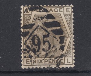 Great Britain Sc 86 used. 1880 6p gray QV, Plate 17, '95' in grid cancel, sound