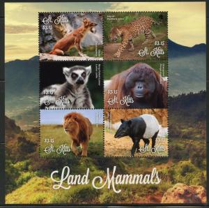 ST. KITTS 2016 LAND MAMMALS ORANGUTAN, LEMUR, JACQUAR, LION, TAPIR SHEET MINT NH