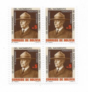 BOLIVIA 1982 SIR BADEN POWELL SCOUTING FOUNDER BOY SCOUTS SC 683 IN BLOCK  MNH