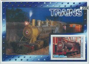 2292-  AFGHANISTAN, SOUVENIR SHEET: Trains, Steam Locomotives  2001