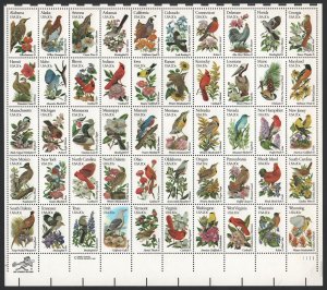 SC#1953a-2002a 20¢ State Birds & Flowers Sheet of Fifty (1982) MNH