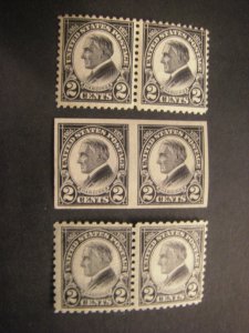 Scott 610, 611, 612, 2 cent Harding, Pairs, MLH Beauties, CV $41