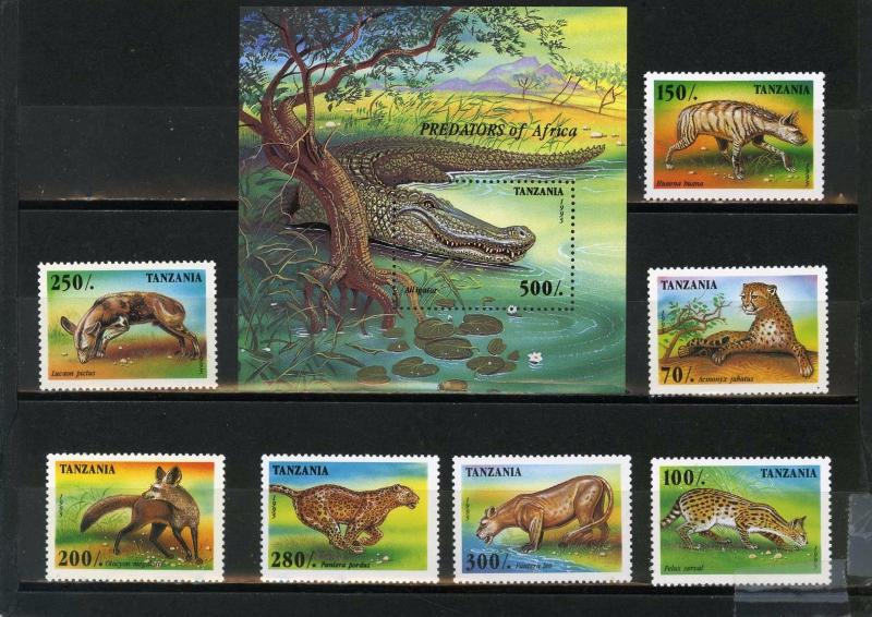 TANZANIA 1995 Sc#1422-1429 FAUNA/PREDATORY ANIMALS SET OF 7 STAMPS & S/S MNH