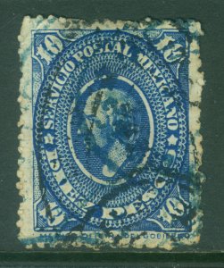 MEXICO 1884  Hidalgo - High values - 10 Pesos blue  Scott # 164 used